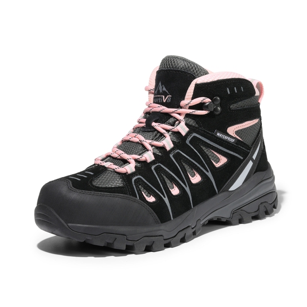Women's Suede Waterproof Hiking Boots 【Wide Fit】 - BLACK/PINK -  0